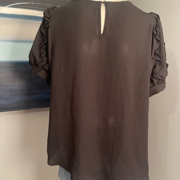 Trendy Black Ruffle Sleeve Blouse Sz. Small NWOT - Picture 7 of 12